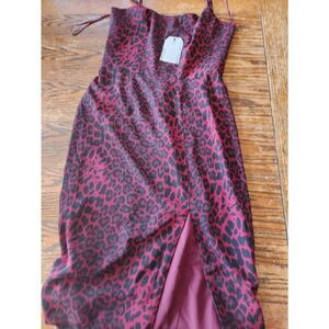 NWT Dress the Population Shaireen Leopard Print Dress Burgundy Multi Sz M